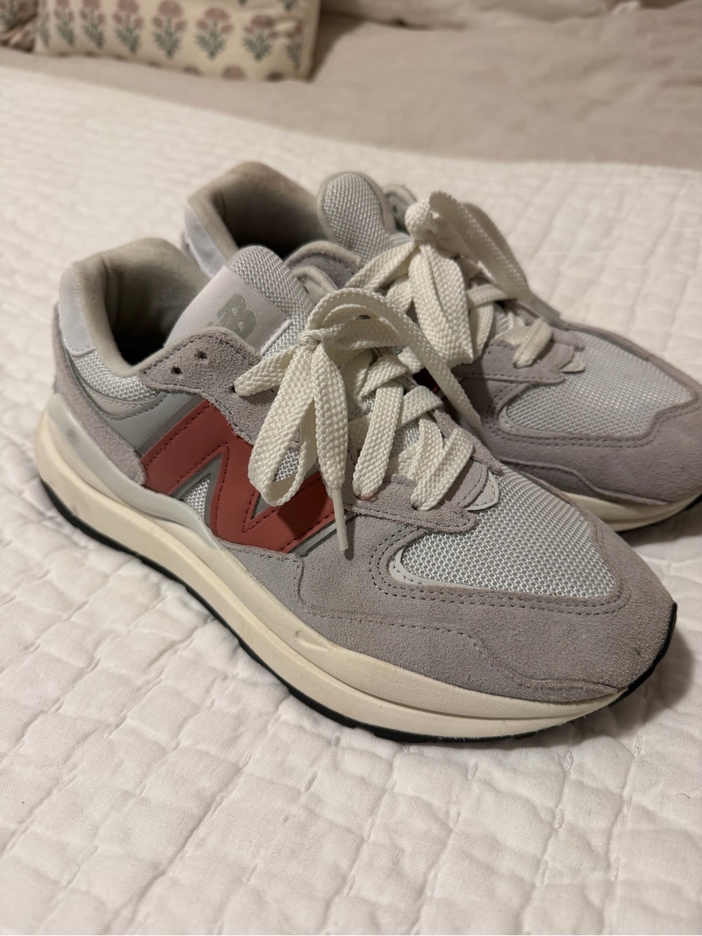 New Balance 57/40 Gray Suede & Mesh Sneakers with pink Accent